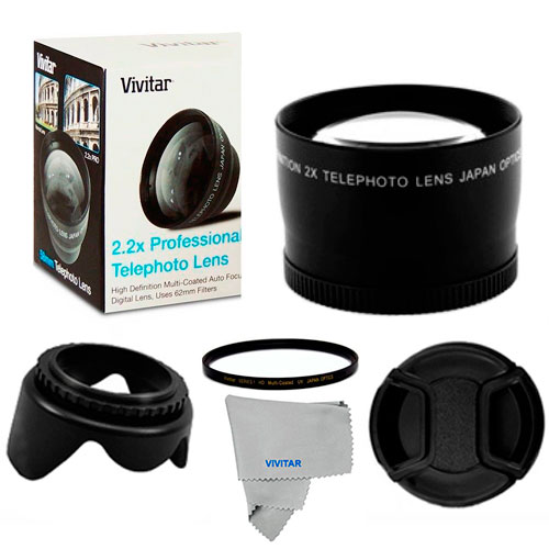 2X Tele Converter Lens, UV FILTER, Hood, Cap for Canon EOS Rebel 43 T3I T4 T4I T5