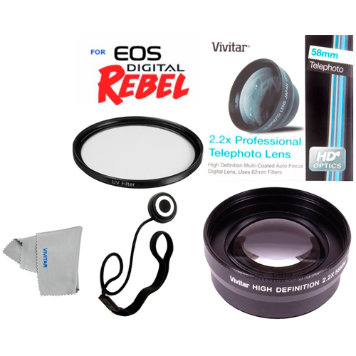 58MM 2X Optical Zoom Lens, UV Filter Kit for Canon Rebel EOS T3I T4I T5I T6I SL1